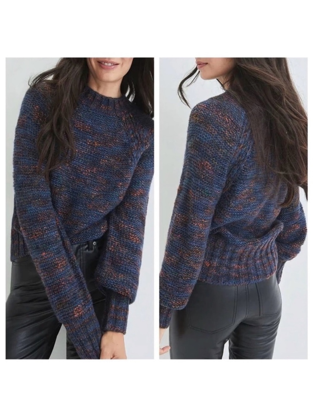 Veronica Beard Navy and Rust Speckled Crewneck Sweater